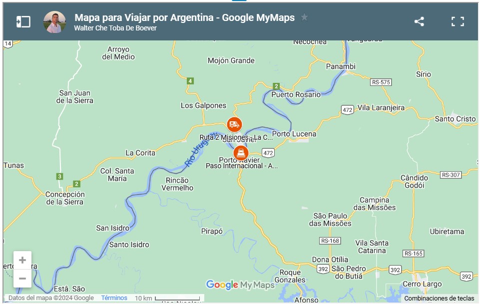 Mapa ubicación Puerto San Javier, Misiones, cruce fronterizo Argentina Brasil