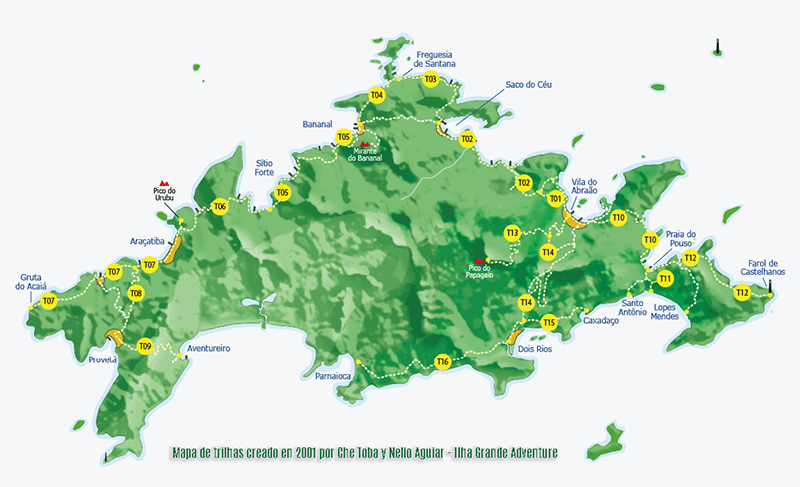 Mapa de senderos de Isla Grande - Trilhas da Ilha Grande