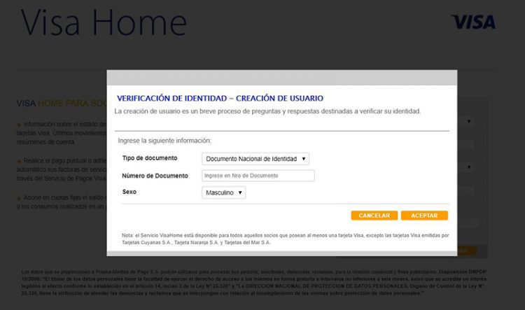 Truco para lograr registrarse en VISA HOME VISA Argentina