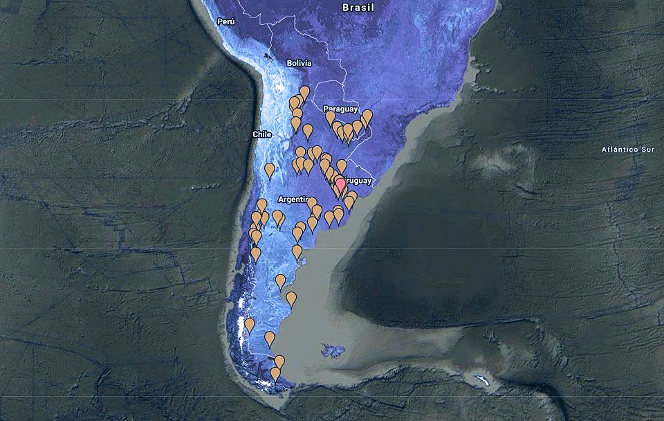 Mapa clubes de observadores de aves Argentina