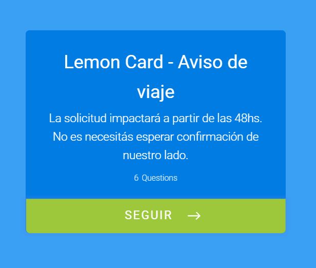 Formulario para dar aviso de viaje a la tarjeta Lemon