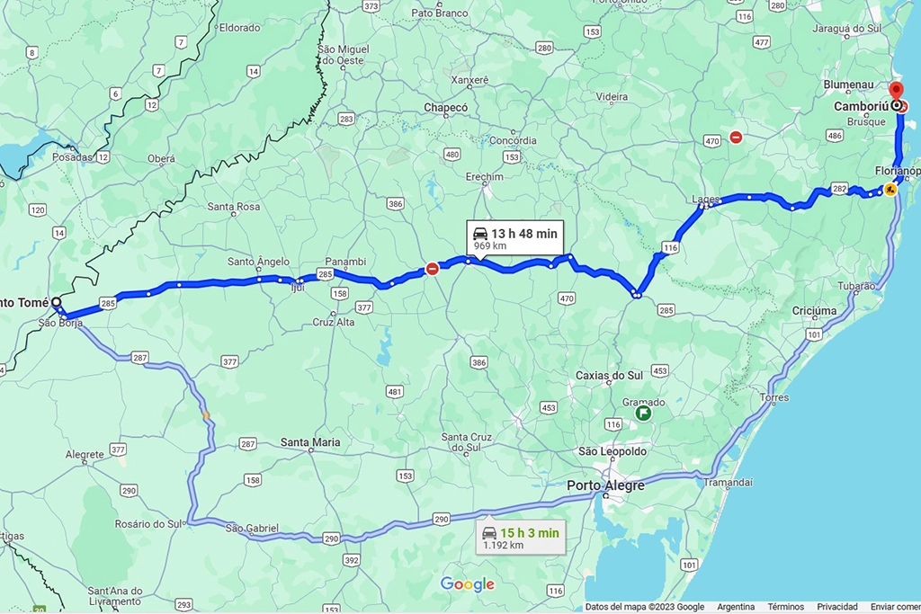 Ruta norte viajar en auto a Brasil via Carozinho Passo Fundo Vacaria Lages