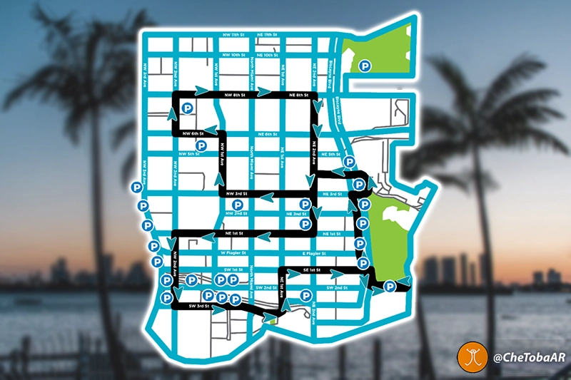 Mapa dónde estacionar cerca de Bayfront Park Miami Brickell
