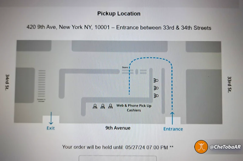 Mapa para retirar compras online en la tiende de B&H Superstore