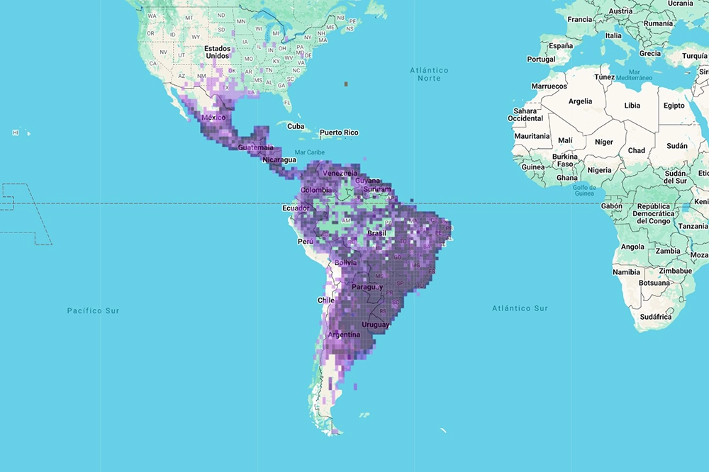Mapa de la distribución del Benteveo