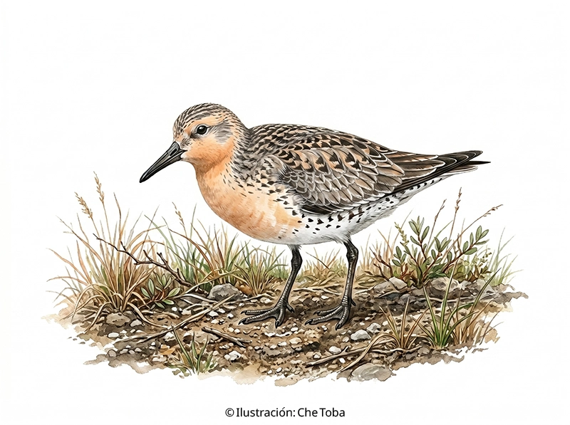 Ilustración de Playero Rojizo (Calidris canutus)
