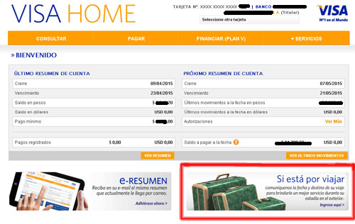 Informar viaje al exterior Tarjeta Visa Paso a paso